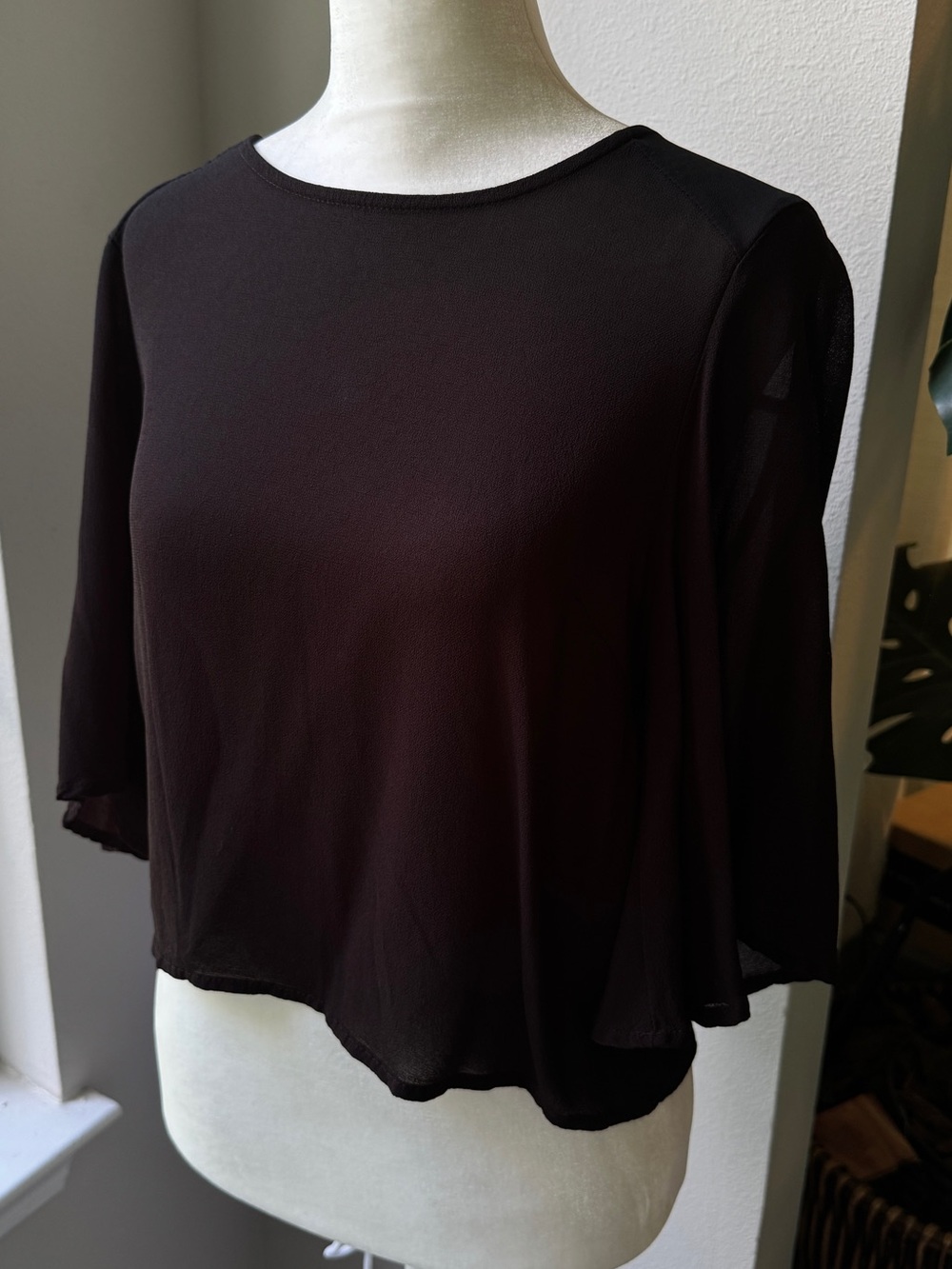 Women's Black Semi-Sheer Flowing Top